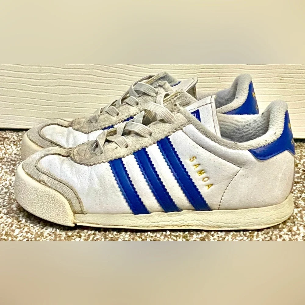 BOYS KIDS ADIDAS SAMOA WHITE RETRO SPORT SNEAKERS SHOES SZ 10K